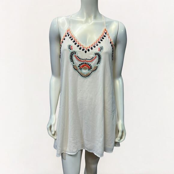 White Beaded Flowy Top or Short Dress – Size Medium, Bead Accents Missing - Picture 1 of 8